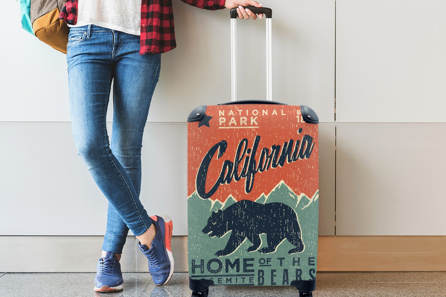 MuchoWow Handgepäckkoffer Vintage-Poster Kalifornien, mit Reisekoffer für 4 Reisetasche Rollen, Handgepäck Ferien, Trolley, rollen