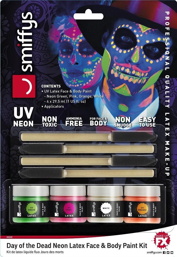 Theaterschminke Flüssiglatex Set mit Applikator 4 x 29,5 ml - Neon