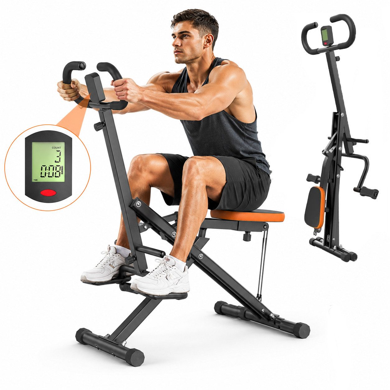ZAISZE Bauchtrainer Fitnessgerät für Zuhause, Squat Machine, Bauchmuskeltrainer (Rückentrainer, Faltbare Kniebeugenmaschine, bis 165 kg belastbar, klappbar, Platzsparend, LCD-Monitor, Kniebeugentrainer, Heimtrainer), Fitnessgeräte Trainingsgeräte, Bauchtr