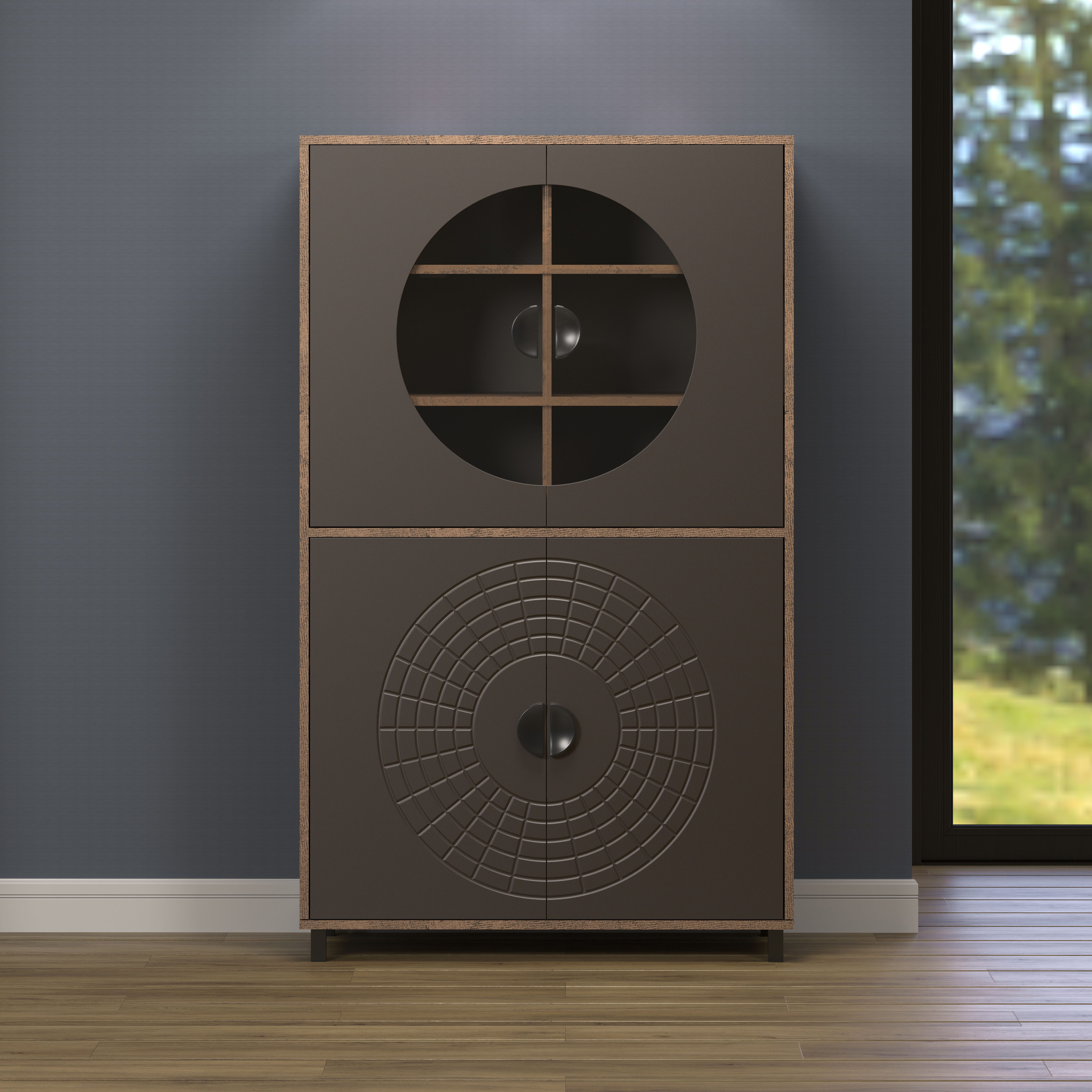 INOSIGN Hochkommode Fusion (1 St), Vitrine mit besonderem Kreismuster - Hochzeitsschrank in Vintageoptik
