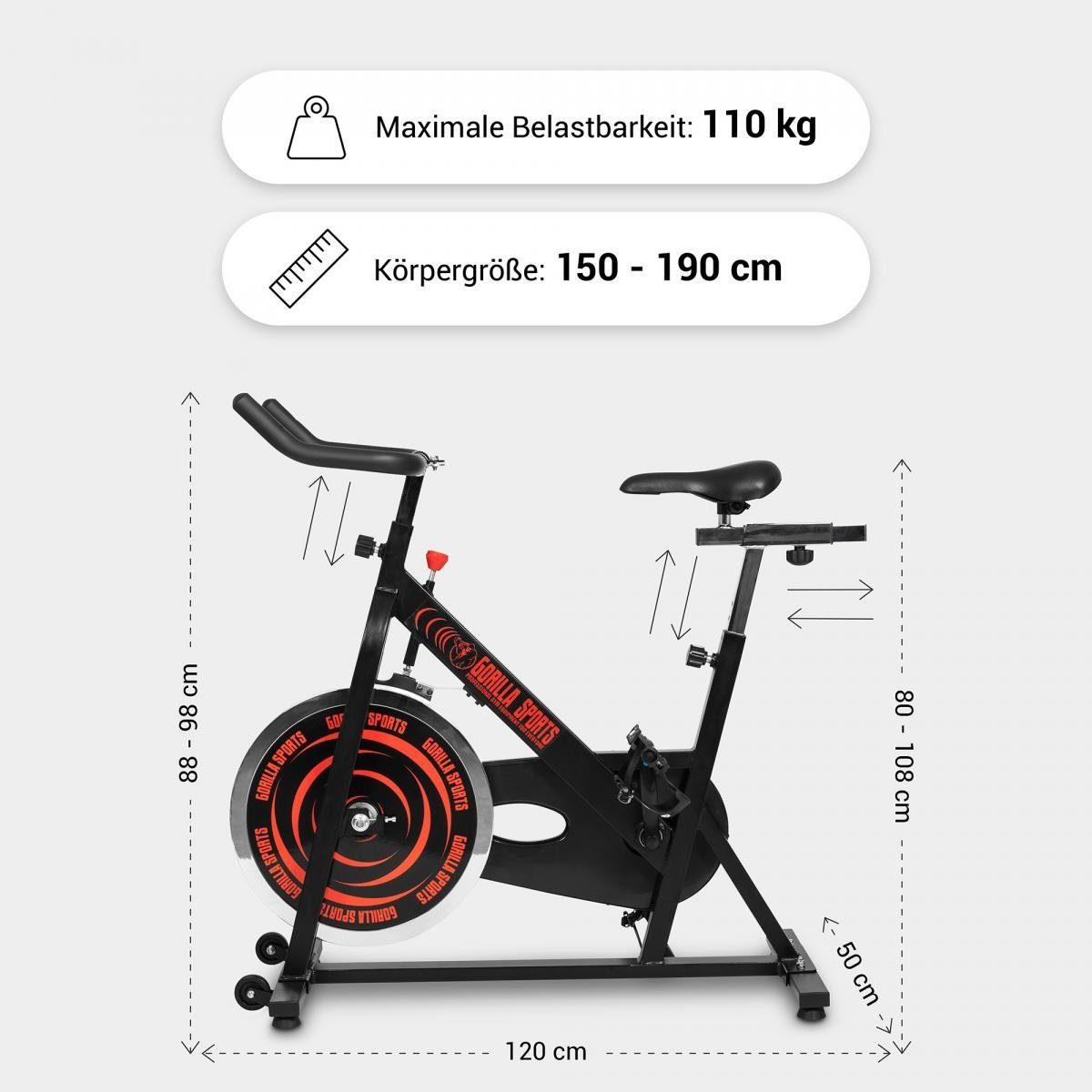- Indoor SPORTS Verstellbar Speedbike Fahrrad, Fitnessbike, (1-tlg) GORILLA Heimtrainer Schwungrad, 13kg
