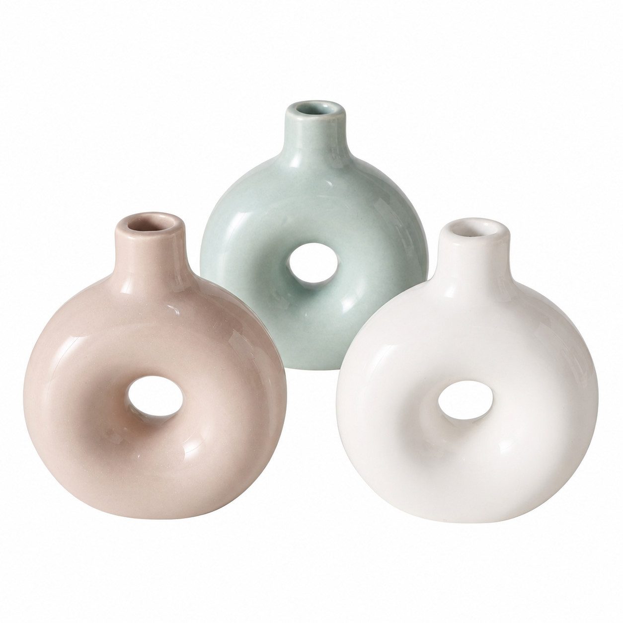 BOLTZE Dekovase Vase Lanyo 3er Set glasiertes Steingut Beige Grün Weiß (3er-SET)