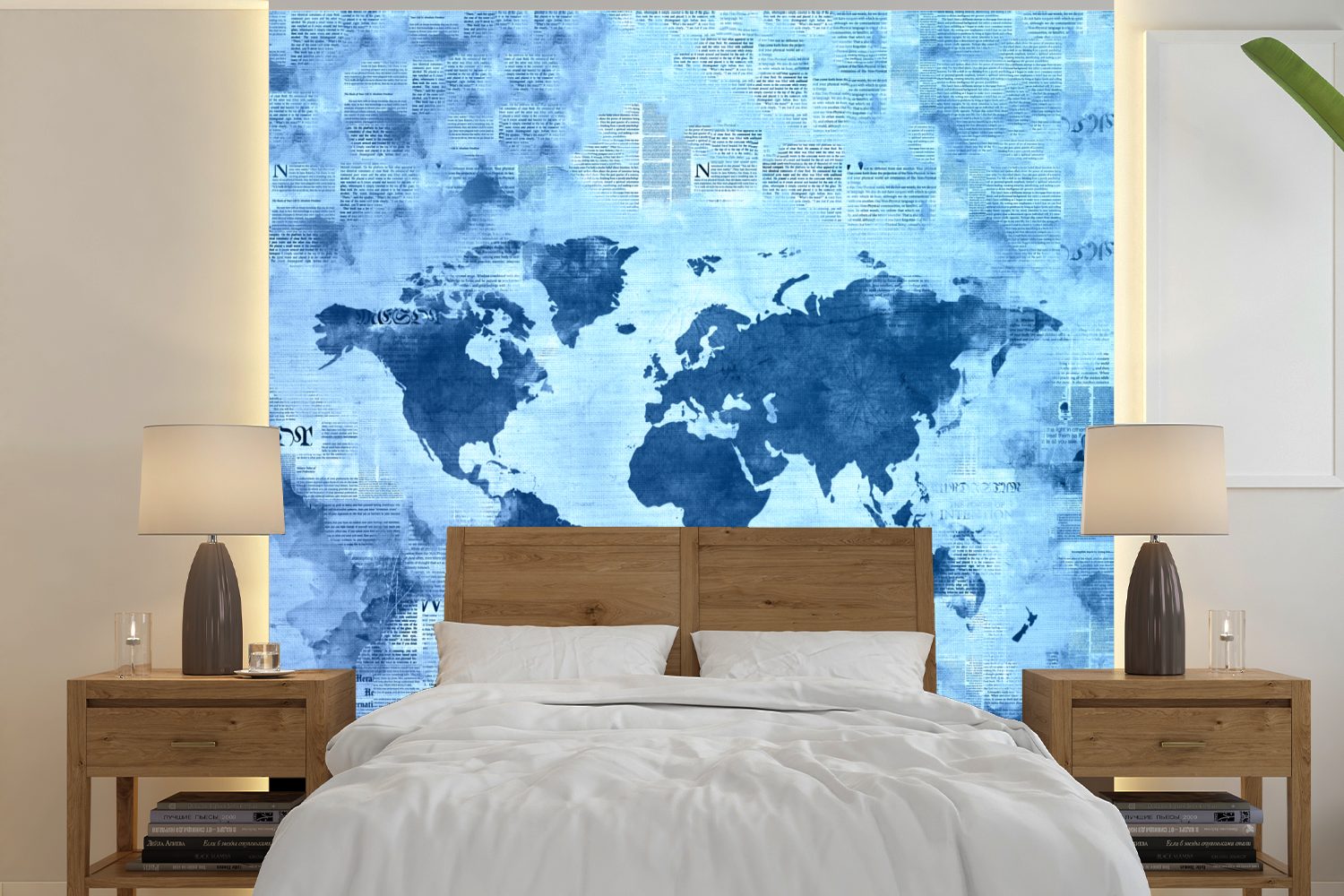 MuchoWow Fototapete Weltkarte - Abstrakt - Blau, Matt, bedruckt, (5 St), Vinyl Tapete für Wohnzimmer oder Schlafzimmer, Wandtapete