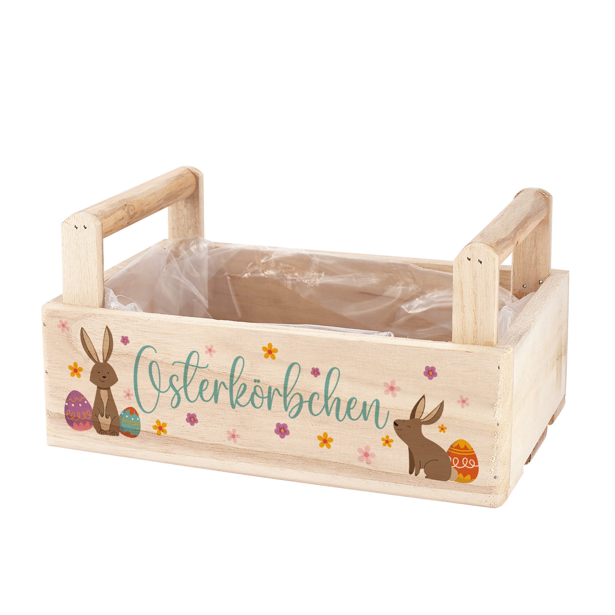 Herz & Heim Geschenkbox zu Ostern - Pflanzkiste als Osterkorb, 2 Griffe