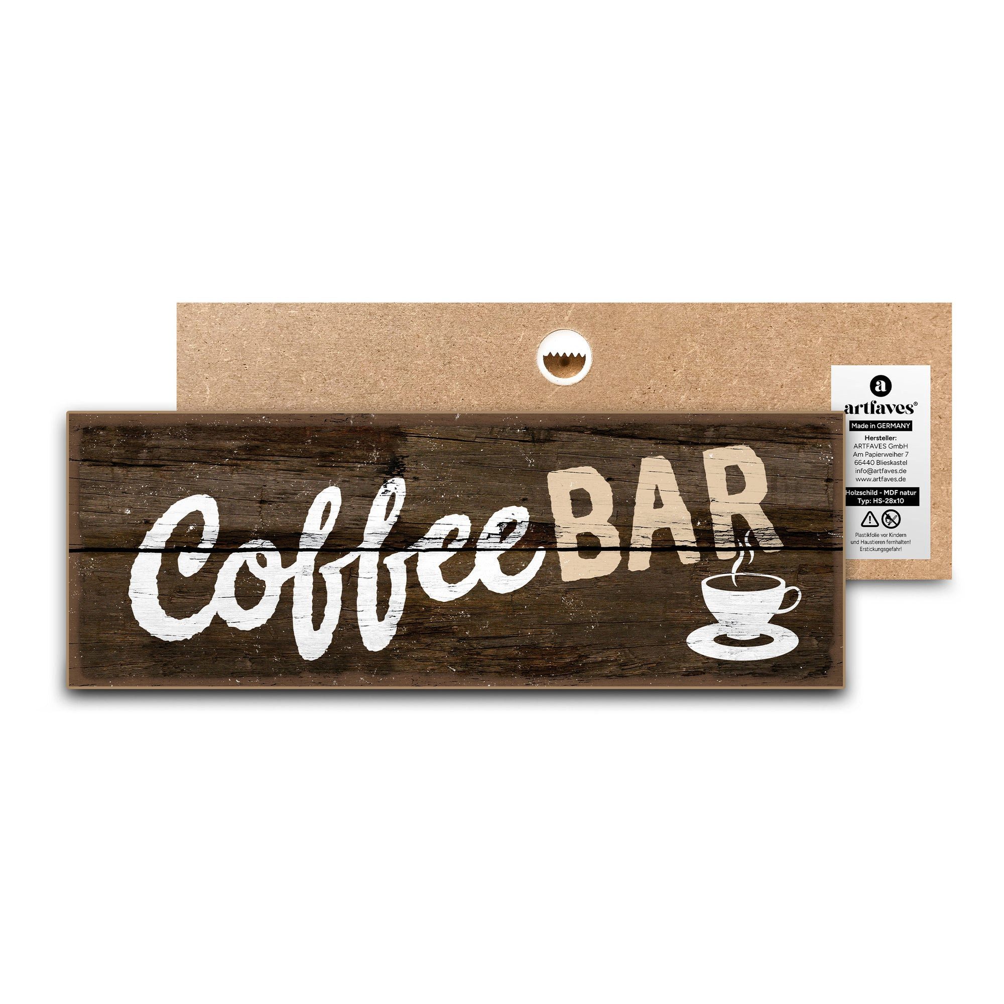 ARTFAVES Holzbild Schild mit Spruch - Coffee Bar - Kaffee, Espresso