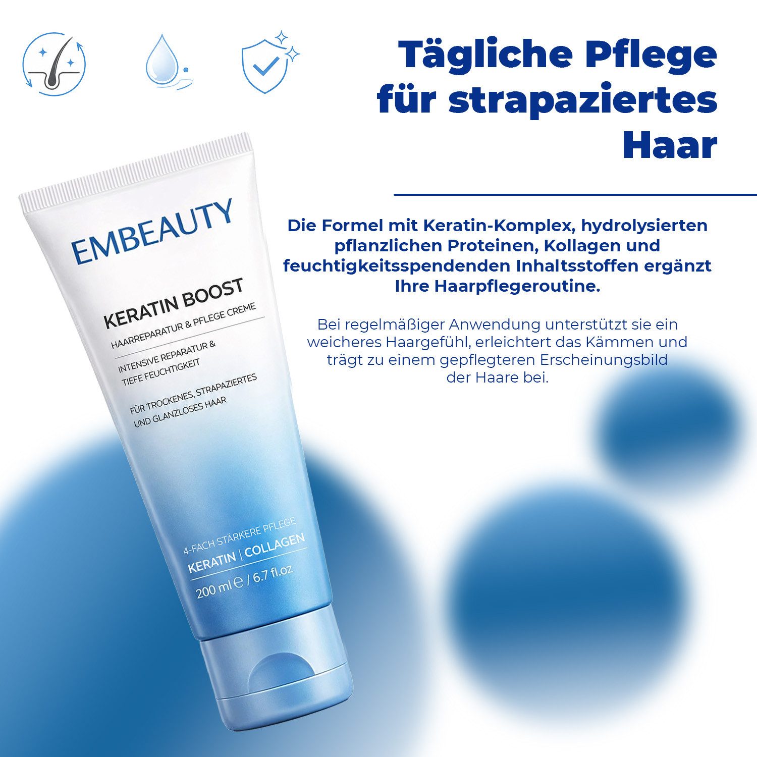 EMBEAUTY Haarcreme Keratin Boost Haarpflegecreme mit Keratin & Kollagen – 200 ml
