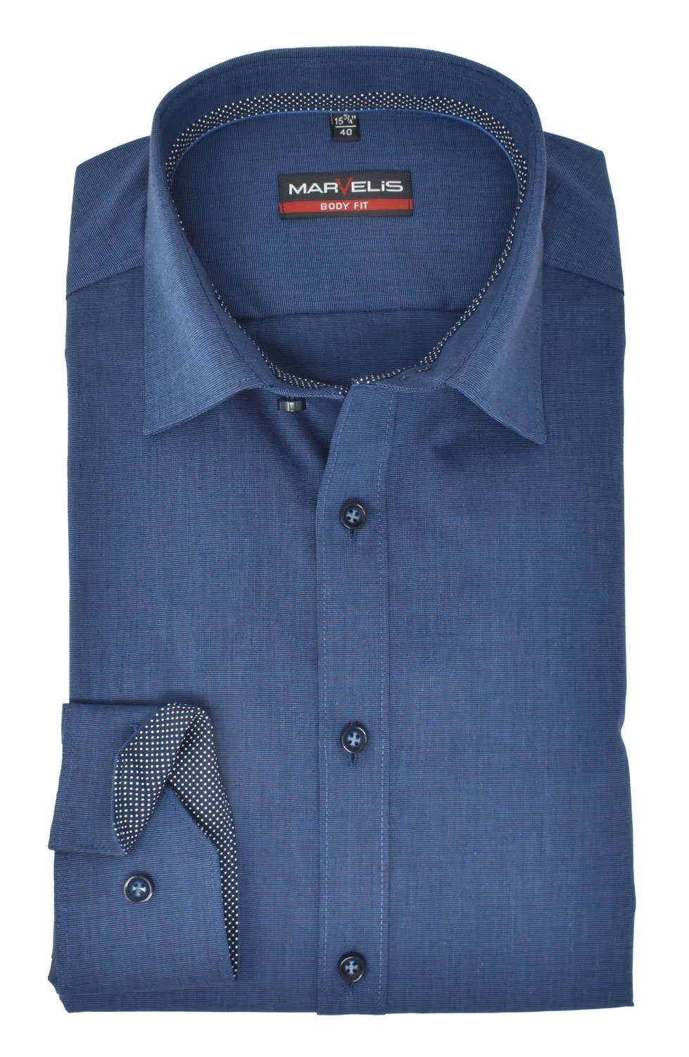 MARVELIS Businesshemd Businesshemd - Body Fit - Langarm - Einfarbig - Dunkelblau