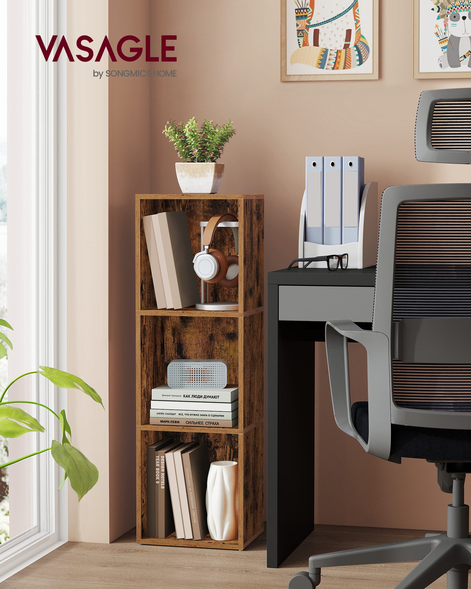 VASAGLE Bücherregal mit verstellbaren Ablagen, für Wohnzimmer, Homeoffice, Schlafzimmer, 3-stöckiges Regal, offenes Aufbewahrungsregal, 24 x 30 x 94,8 cm
