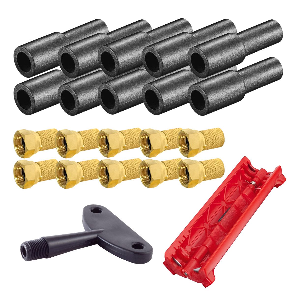 ARLI Kabelzubehör Kabel Werkzeugset Abisoliermesser Aufdrehhilfe 10 F-Stecker Gummitülle