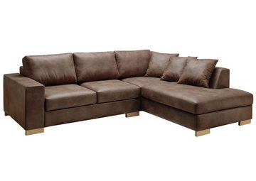 Massivmoebel24 Ecksofa Ecksofa inklusive Kissen 266x216x90 braun Antik Optik HAVANNA