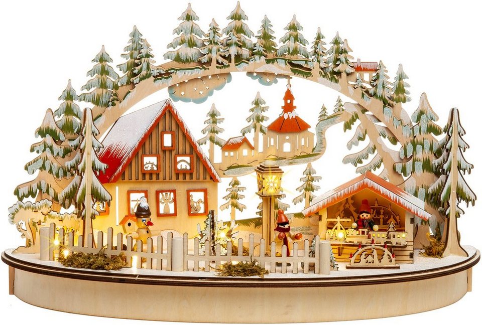 SIKORA Schwibbogen LB68 3D Weihnachtsdorf mit LED Beleuchtung und  halbrundem Sockel B:42cm