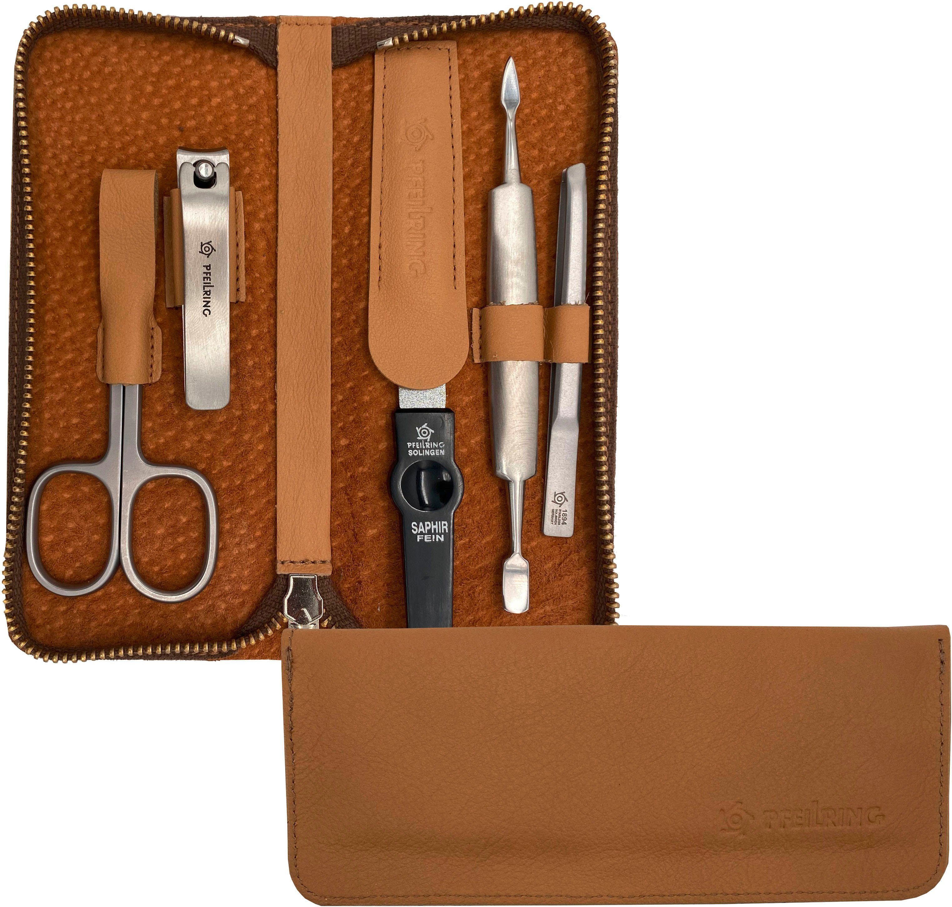 PFEILRING Maniküre-Etui, 5 tlg., Reißverschlussetui Nappaleder