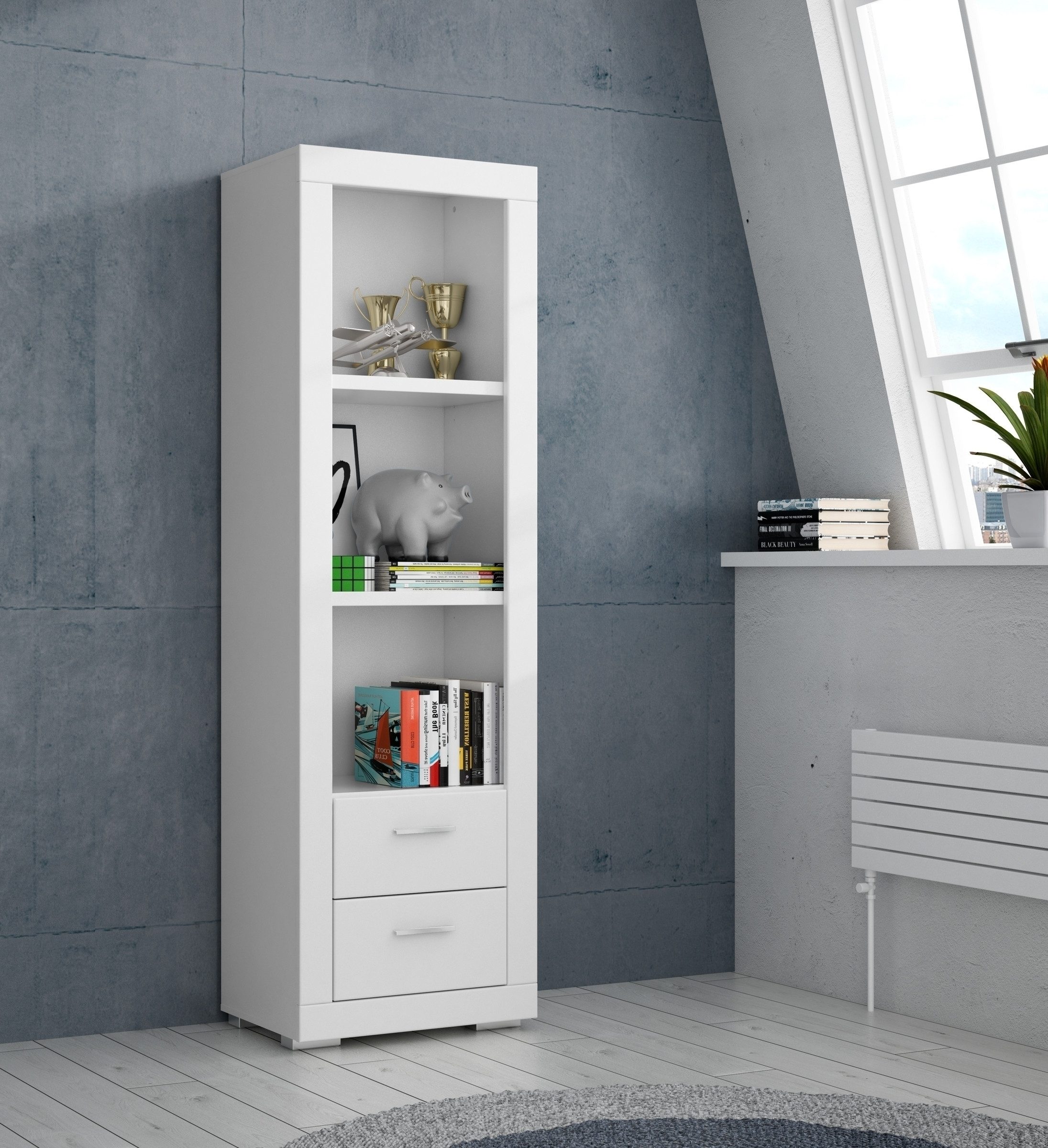 freiraum Regal SNOW, 2 Schübe, 3 Fächer, in weiß - 61,3x198,5x41,4cm (BxHxT)