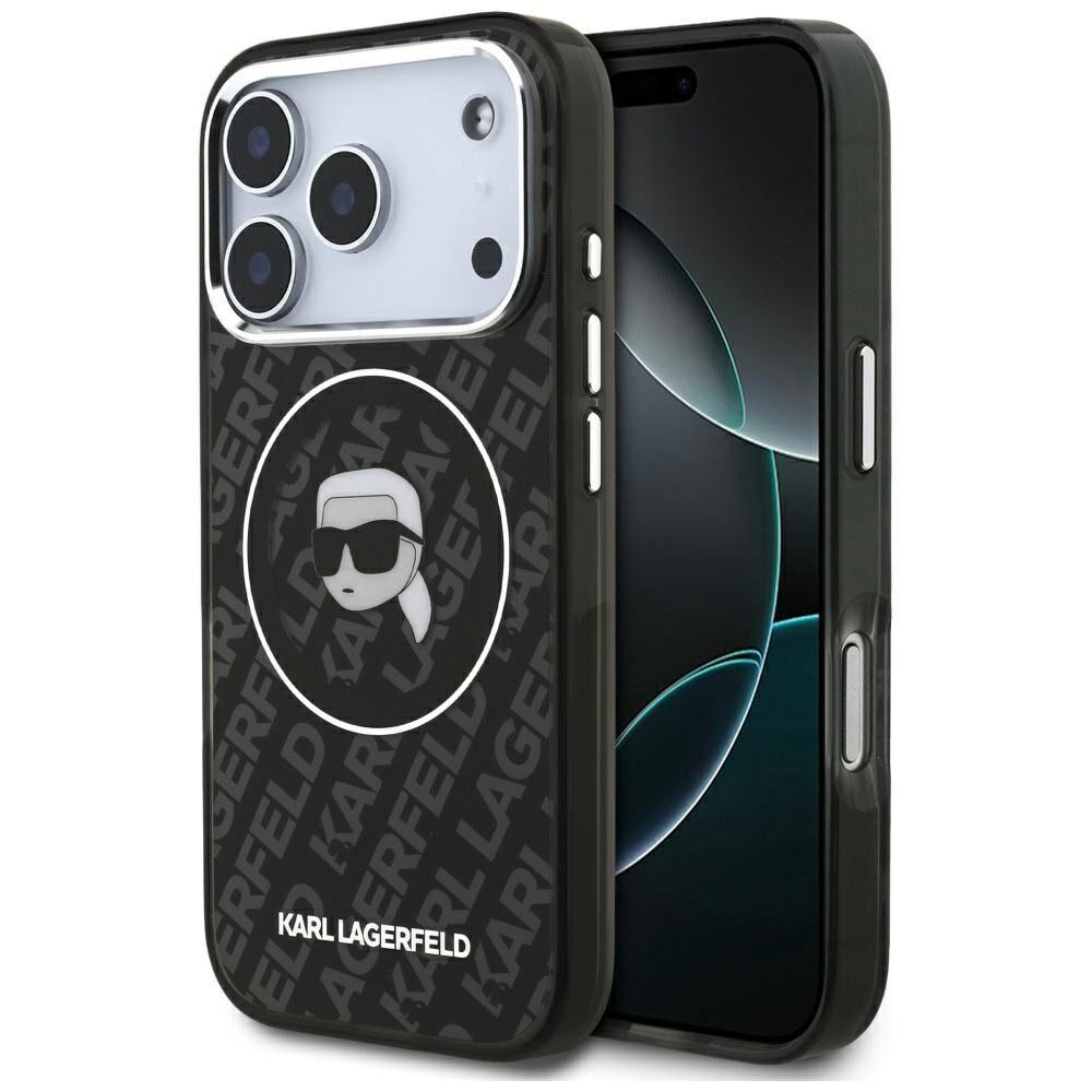 KARL LAGERFELD Handyhülle MagSafe iPhone 17 Pro Kunststoff schwarz transparent Logo 6,3 Zoll, Kantenschutz