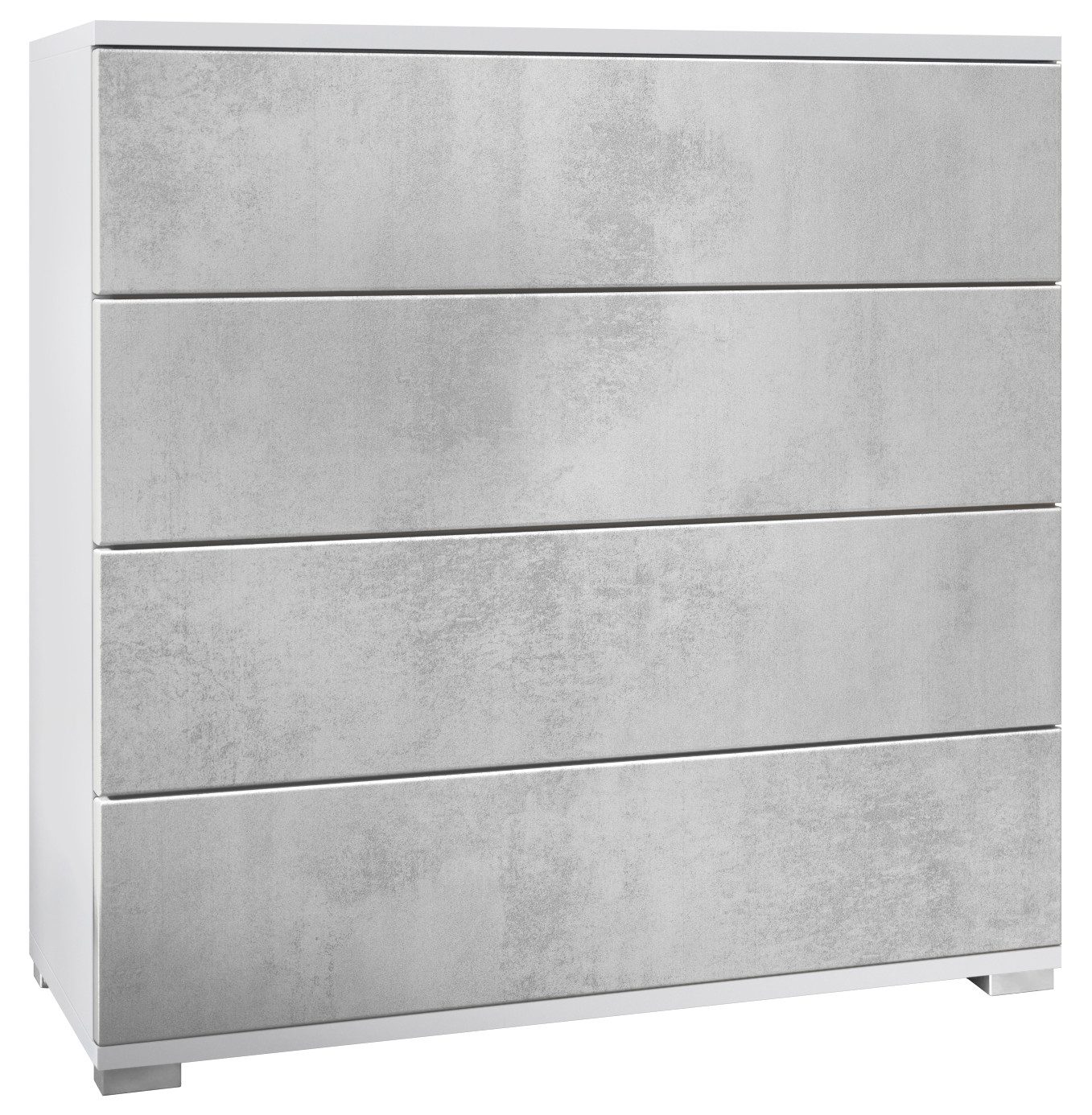 Vladon Kommode Pavos V3 (Sideboard, mit 4 Schubladen), Weiß matt/Beton Oxid Optik (76 x 76 x 35 cm)