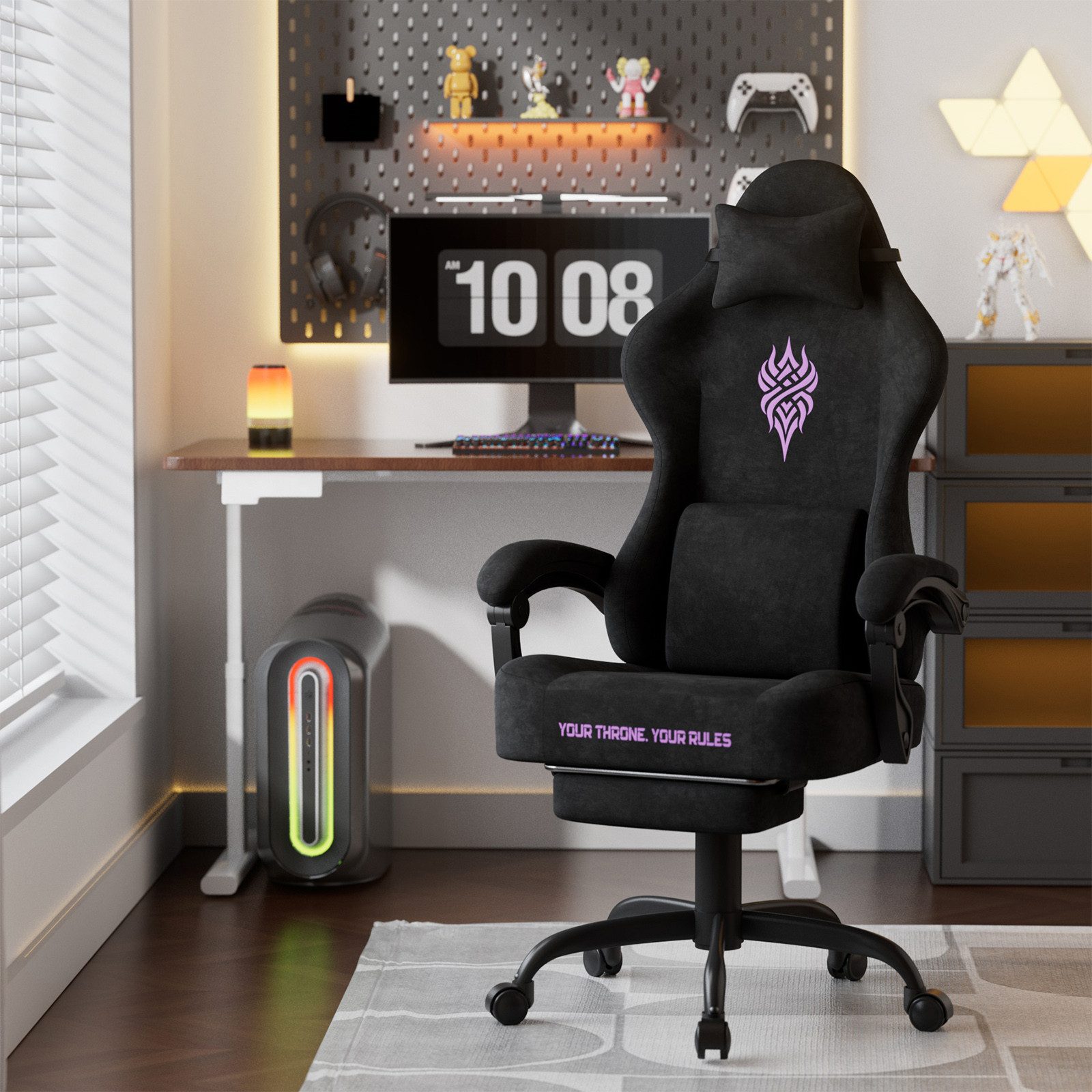 Ferghana Gaming-Stuhl Gaming-Stuhl: Kopfstütze, Lendenkissen, Armlehnen, Fußstütze (Packung), Ergonomischer PC-Stuhl,Rückenlehne 90°-125° – Bild 3 von 5