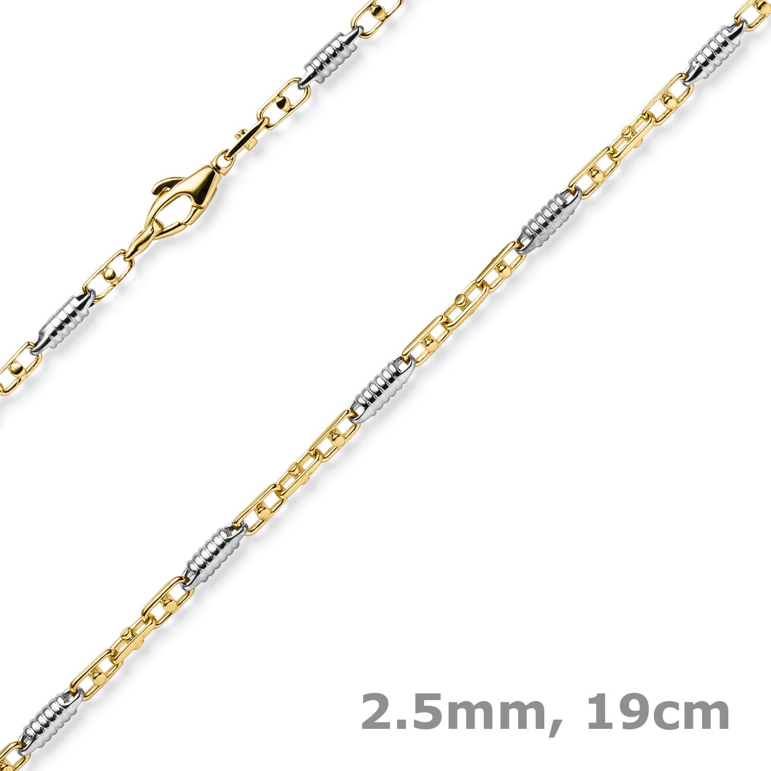 Schmuck Krone Goldarmband 2,5mm Monte Carlo Armband aus 585 Gold bicolor 19cm, Gold 585