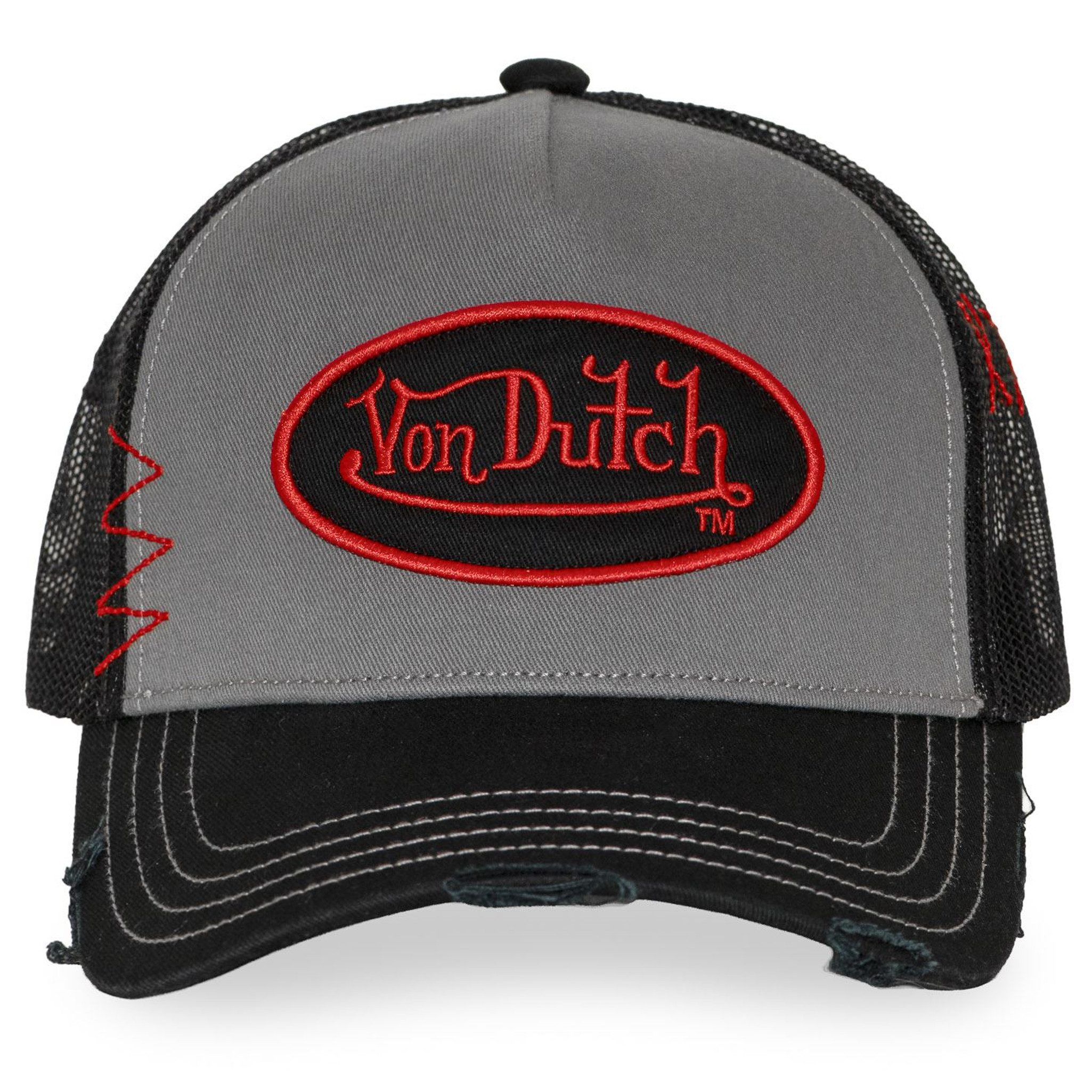 Von Dutch Trucker Cap Von Dutch Originals Trucker Cap - CALIFORNIA TWILL Used Grey Black (Basecap, Basecap, Meshcap, Trucker Kappe) Used-Look