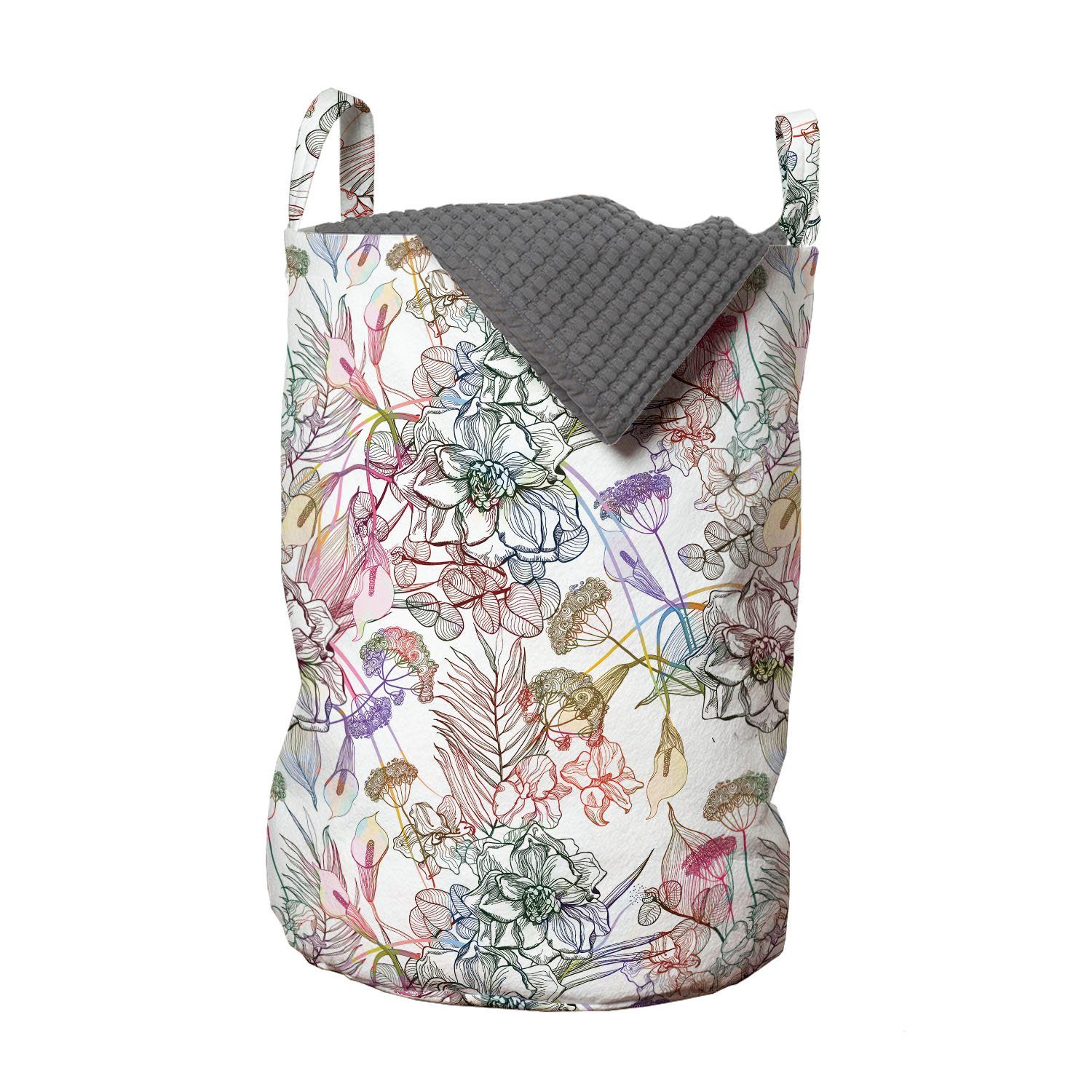 Abakuhaus Wäschesäckchen Wäschekorb mit Griffen Kordelzugverschluss für Waschsalons, Blumen Frühlings-Scroll