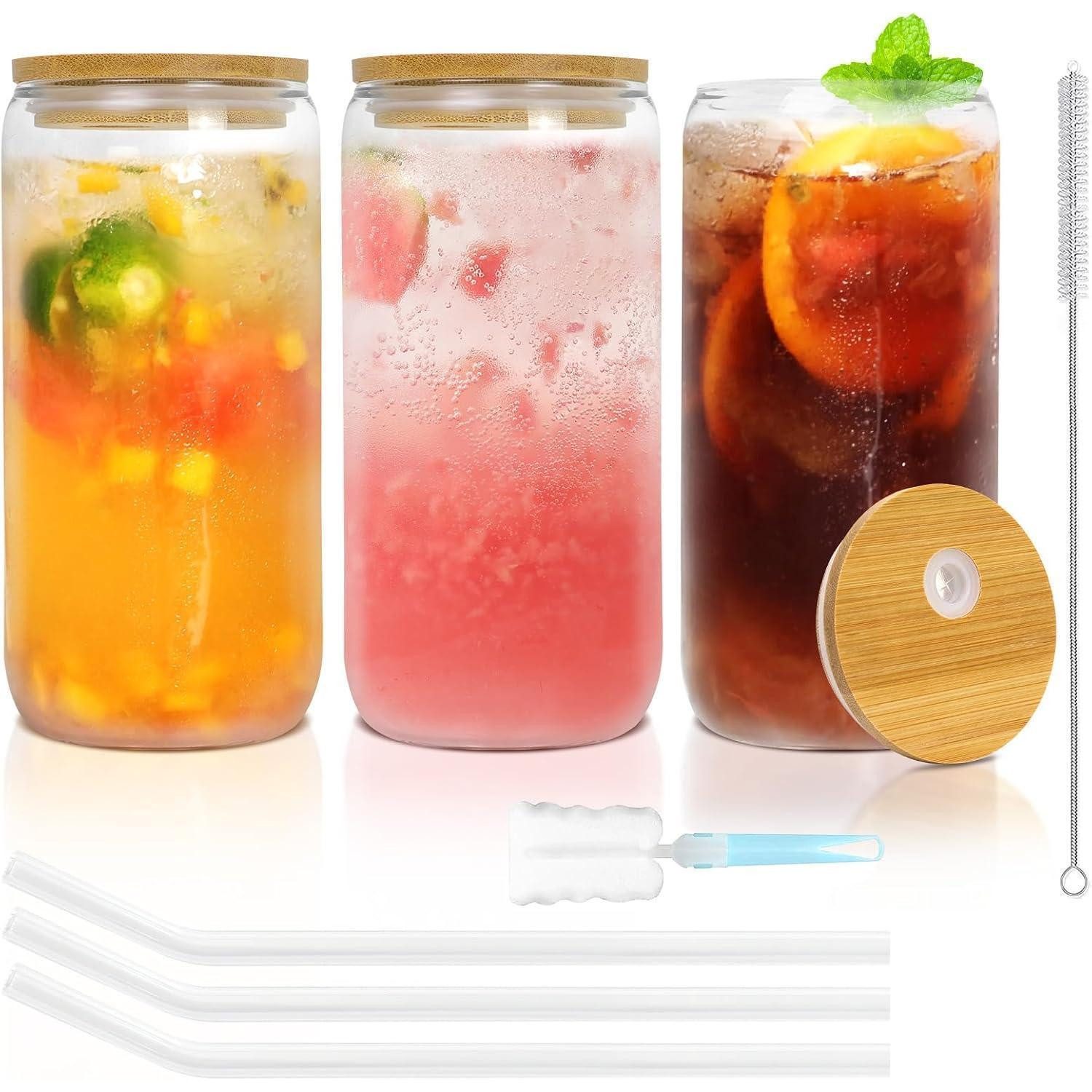 YUEYEE Gläser-Set Trinkgläser 3er-Set 500 ml Glas in Dosenform mit Strohhalm und