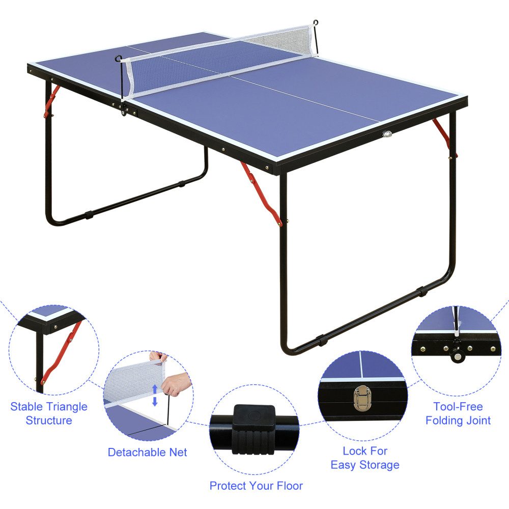 BBWL Tischtennisplatte 137,2 cm MDF inkl. Netz, 2 Schläger & 3 Bälle, Kompakter klappbarer Tischtennistisch für Indoor & Outdoor Spiele