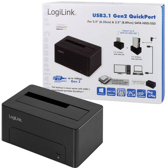 LogiLink Festplatten-Dockingstation Quickport USB 3.1 Gen2 für 2.5″ + 3.5″ SATA