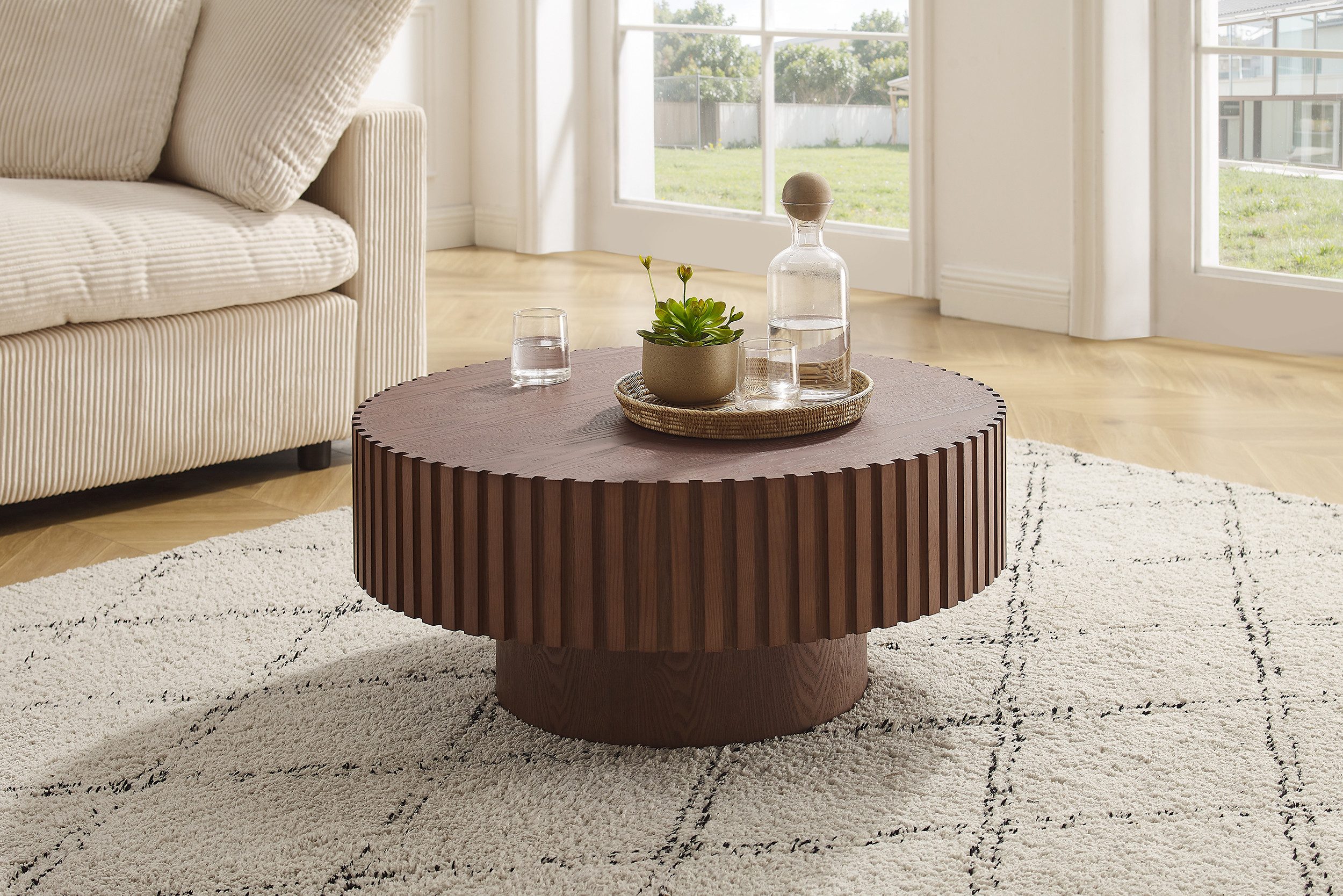 SalesFever Couchtisch rund mit Massivholz-Lamellen Ø 80 cm (1-St), Moderner günstig online kaufen