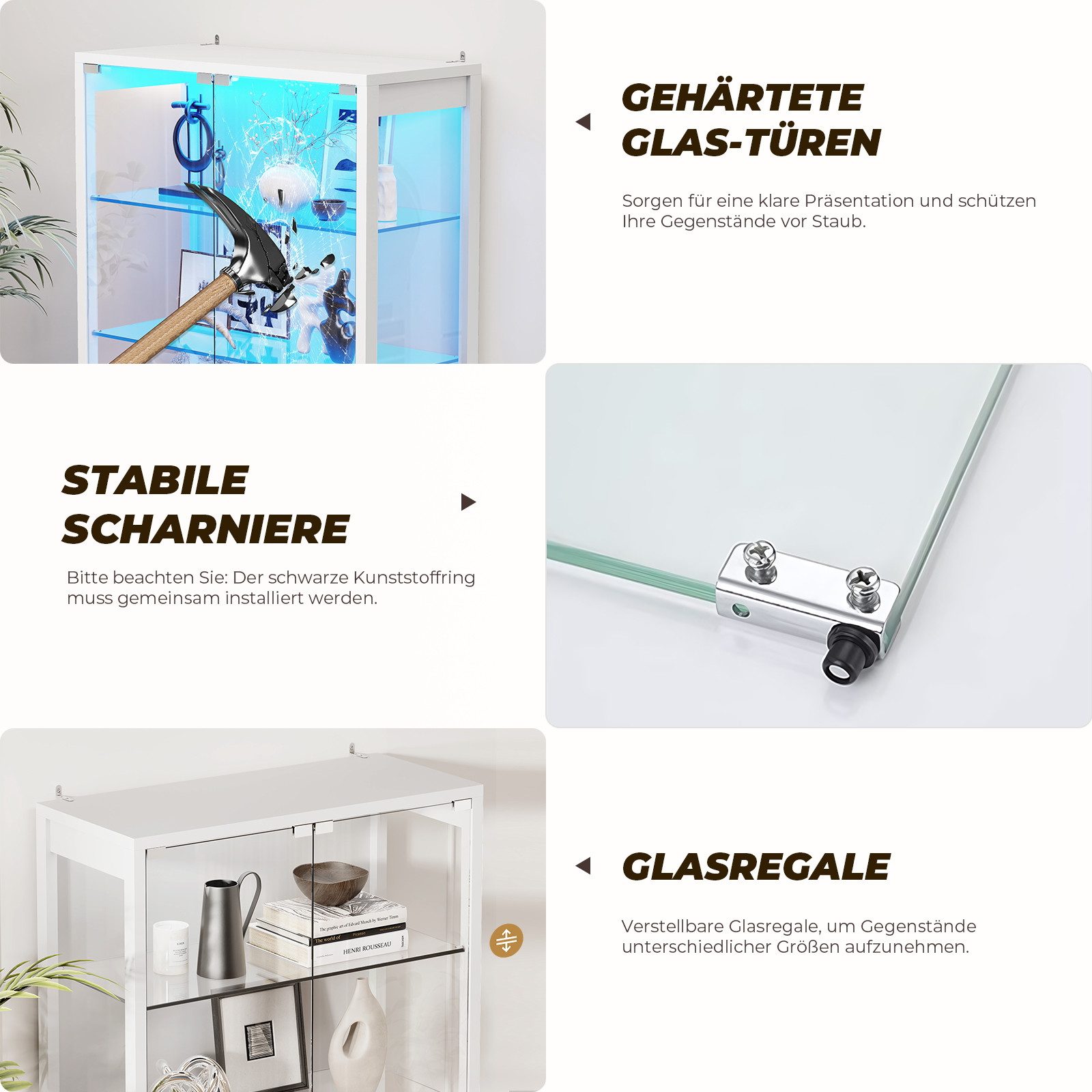 BROTTAR Vitrine aus Glas, mit 6 Ebenen und LED-Beleuchtung in 3 Farben (1-St) mit verstellbare Einlegeböden, Bewegungssensor