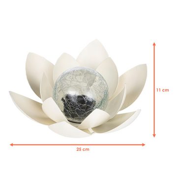 Spetebo LED Solarleuchte LED Solar Lotusblüte mit Crackleglas Kugel - 25 x 11 cm, LED, warm weiß, Garten Deko Kugelleuchte