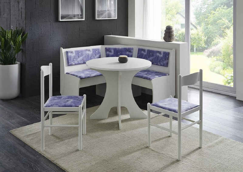 Beauty.Scouts Eckbankgruppe Eckbankgruppe "Garda" Tisch + 2 Stühle, Landhaus weiß/blau Eckbank