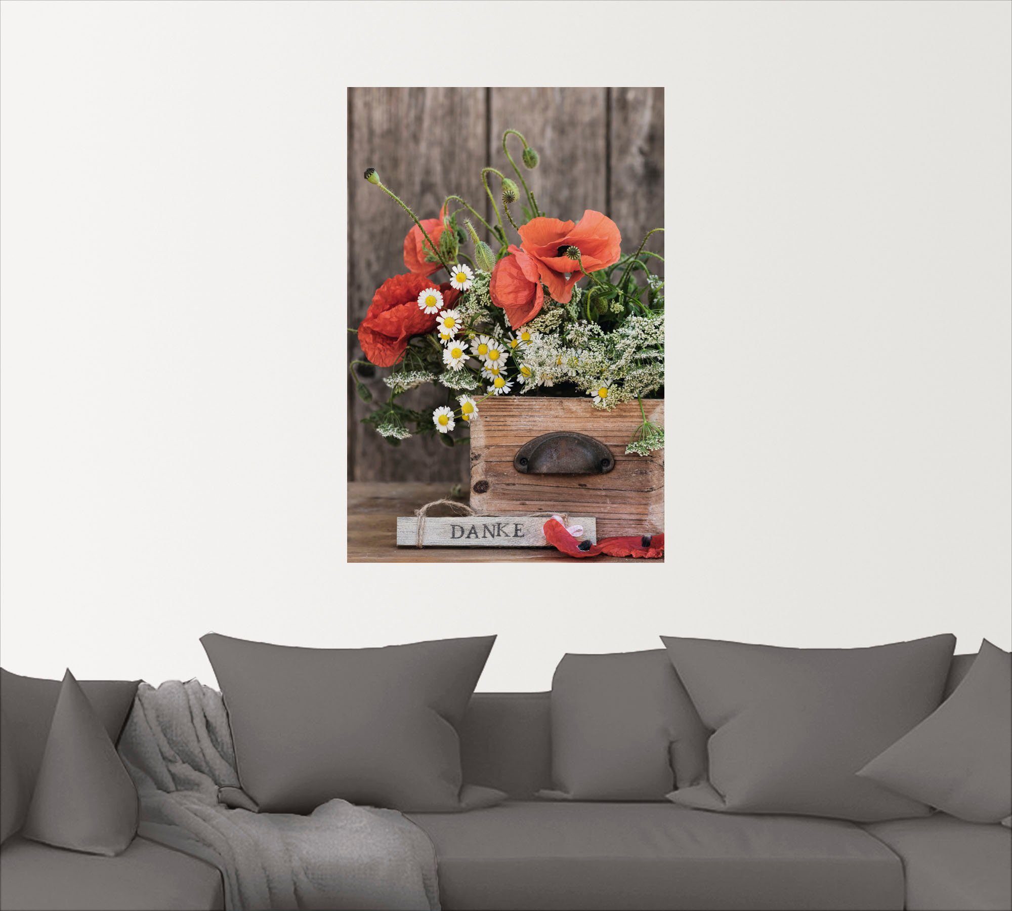 Alubild, in Größen versch. (1 Mohnblüten Wandaufkleber Leinwandbild, als Danke, Blumen Artland Typografie St), oder Wandbild Poster