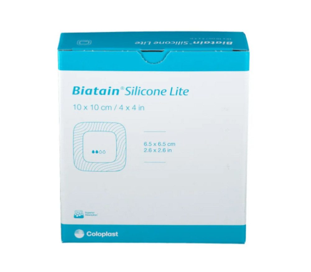 Coloplast Gips-und Verbandschutz BIATAIN Silicone Lite Schaumverband 10x10 cm, Wundverband für empfindliche Haut