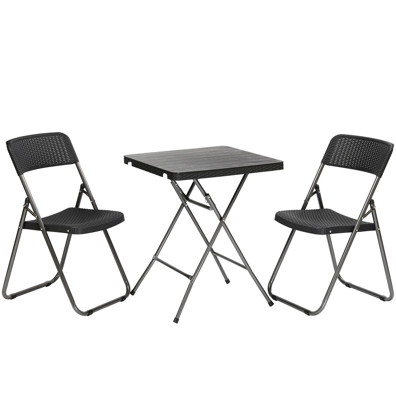 Sekey Balkonset Balkonmöbel Set Klapptisch mit 2 stühlen Bistro-Set Klappbar Rattan, (3-tlg), 3-tlg., Balkon tisch und stuhl, 2x Polyrattan Klappstuhl mit 200 kg