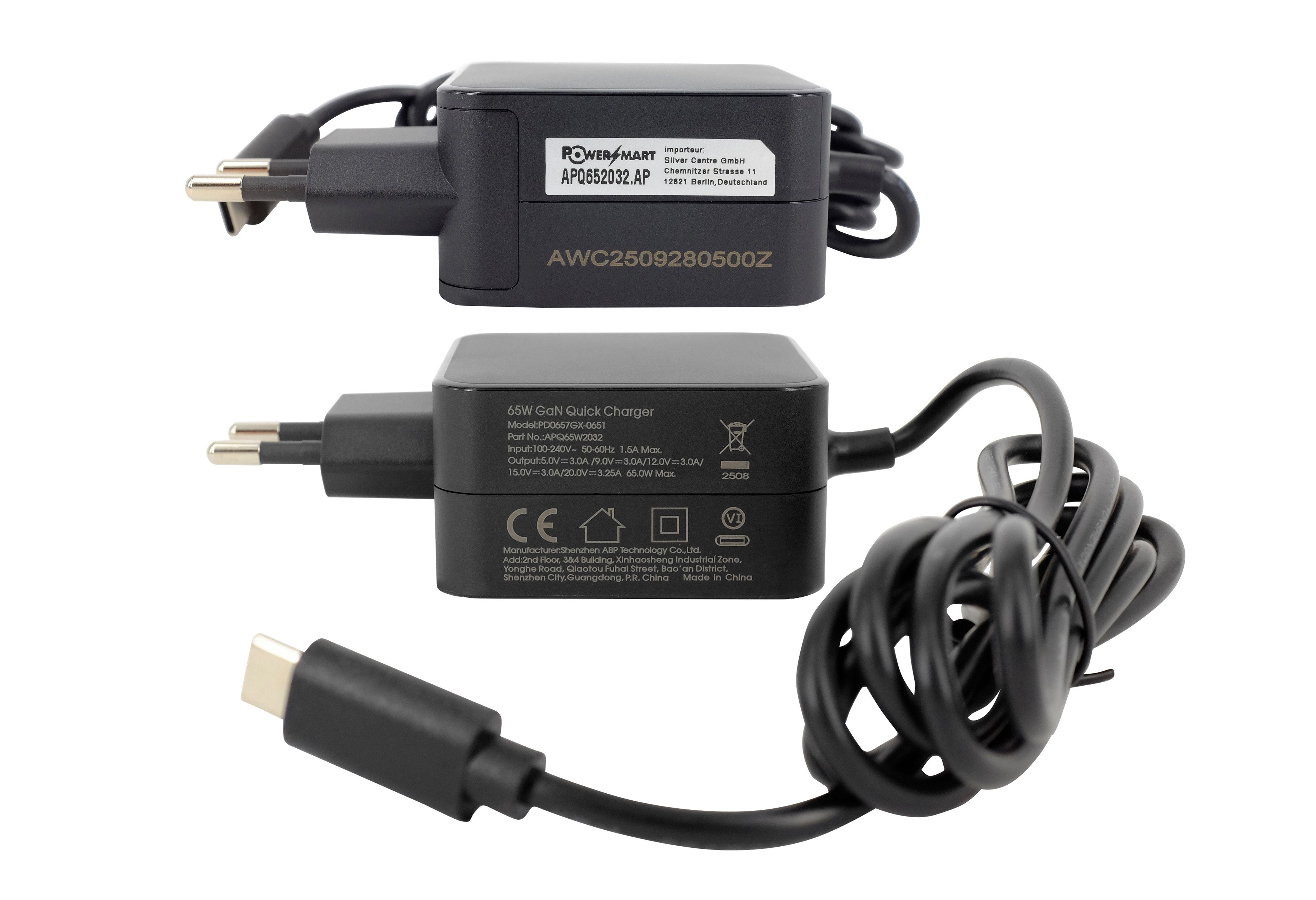 PowerSmart APQ652032.AP Batterie-Ladegerät (USB-C 65W GaN-Schnellladegerät, Kompatibel mit Huawei MateBook, Lenovo Thinkpad, MacBook Pro/Air, Spectre, ASUS Chro – Bild 4 von 5