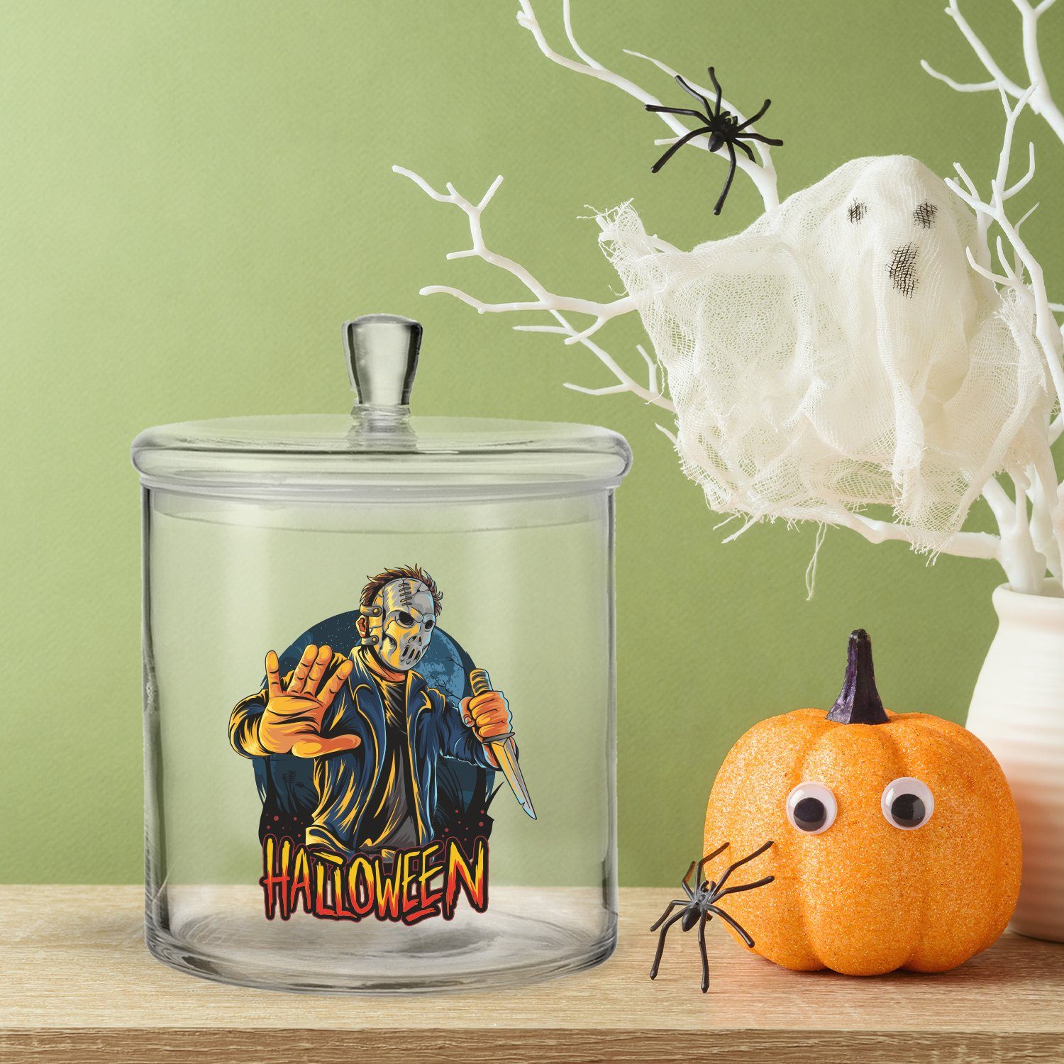 GRAVURZEILE Keksdose Set) Halloween mit - UV-Druck (Kein Design, Glas, Slasher