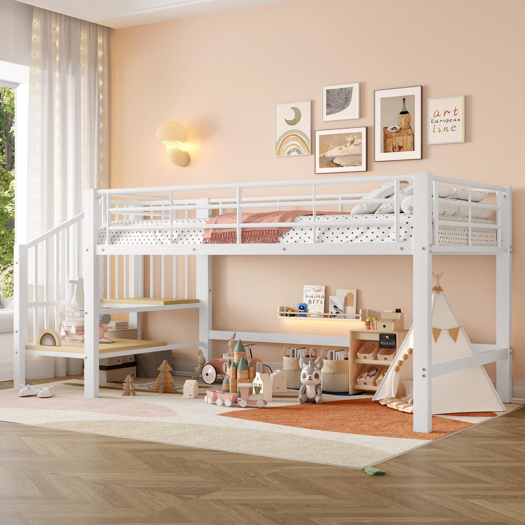 Merax Hochbett (1-St., Etagenbett Jugendbett Einzelbett) Metallbett Kinderb günstig online kaufen