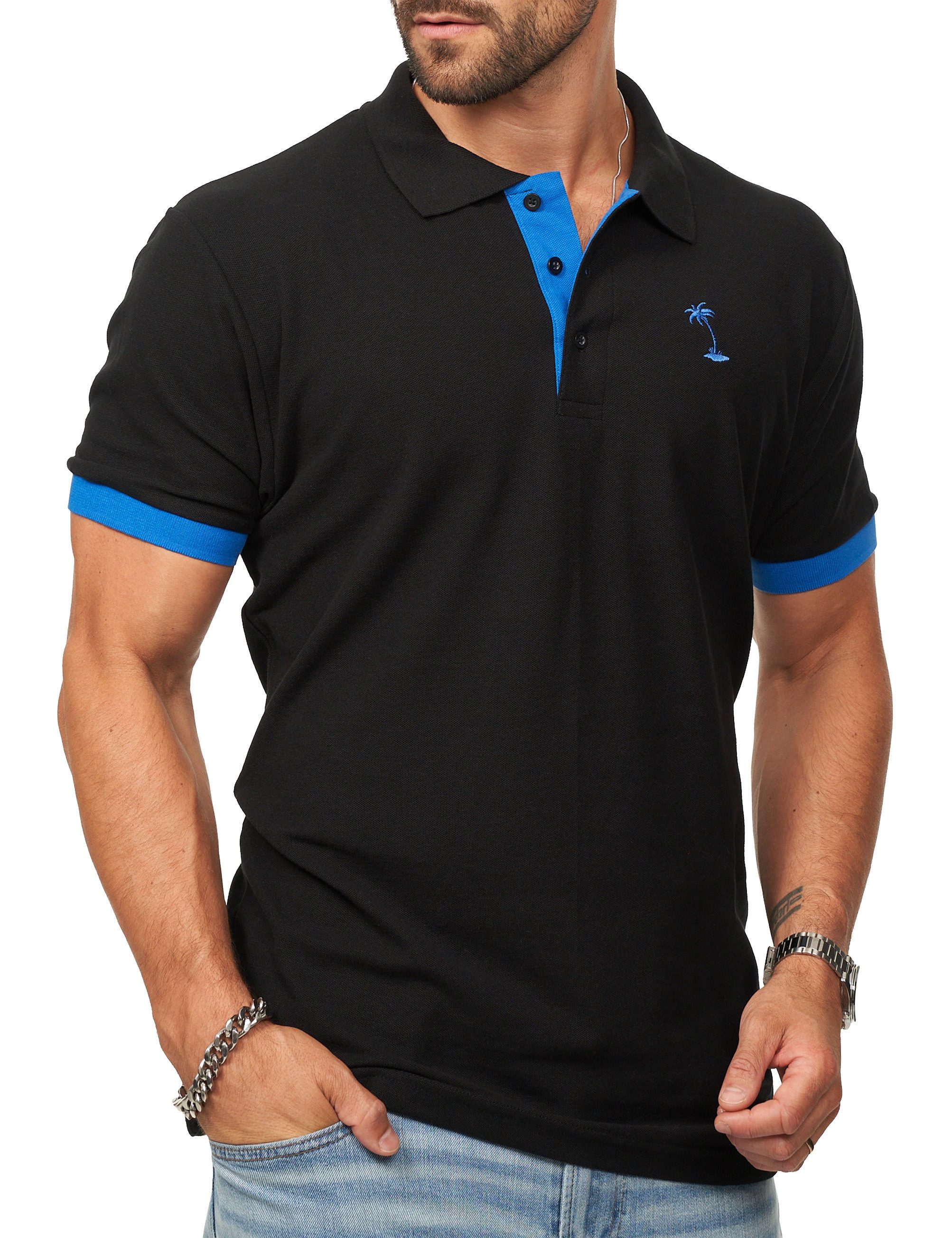 DAILY COTTON Poloshirt in Kurzarm als Freizeit Polo T-Shirt - Polo-Hemd für Herren (1-tlg) Männer Polohemd im Regular-Fit in Piqué-Qualität mit Palmen-Logo