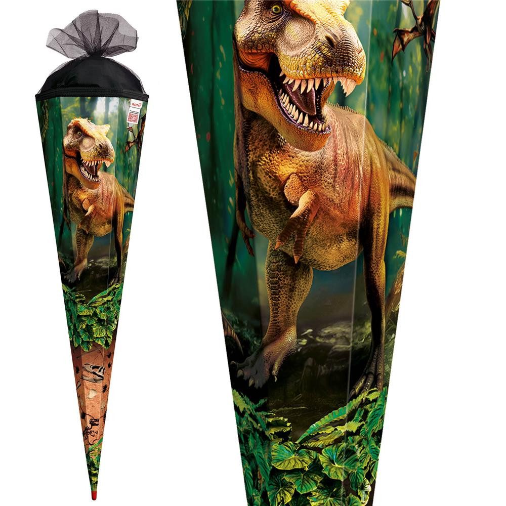 Roth Schultüte T-Rex Welt, 85 cm, eckig, 6-eckig, Tüllverschluss, Roth-Spitze
