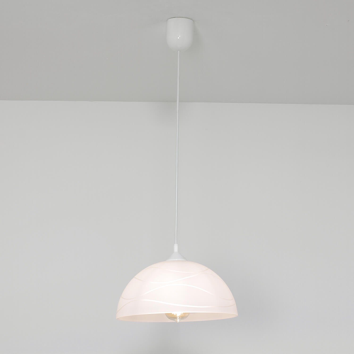 Licht-Erlebnisse Pendelleuchte ADANIA, ohne Leuchtmittel, Hängelampe Lampenschirm Glas Weiß Retro Küche Esstisch Leuchte – Bild 3 von 5