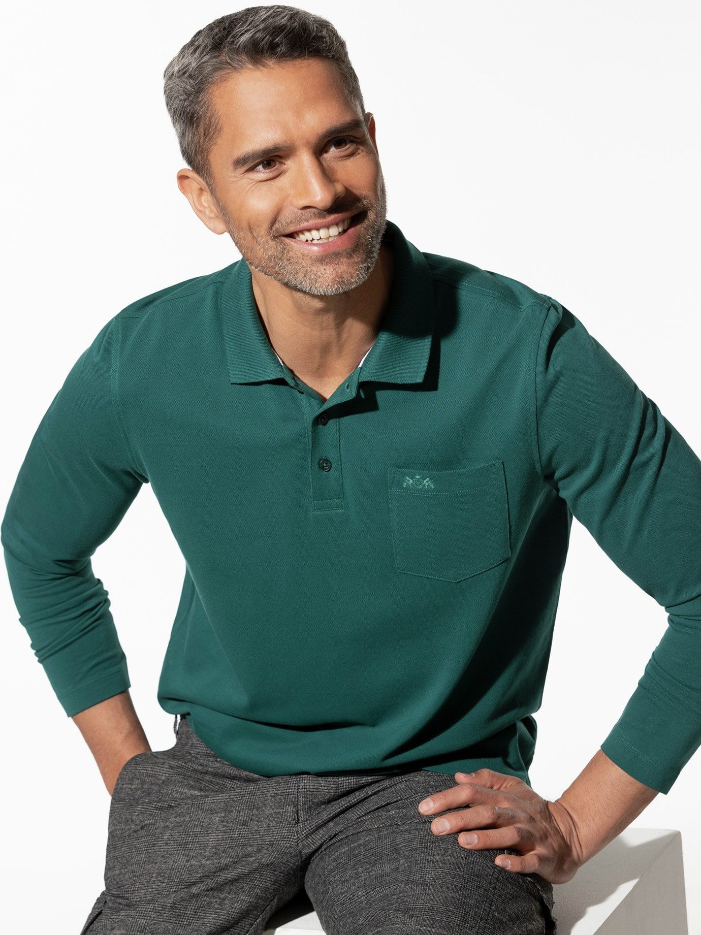 Walbusch Poloshirt Herren Pique Polo Pima Cotton Langarm Baumwolle Pima-Poloshirt, weich & atmungsaktiv, temperierend, pflegeleicht