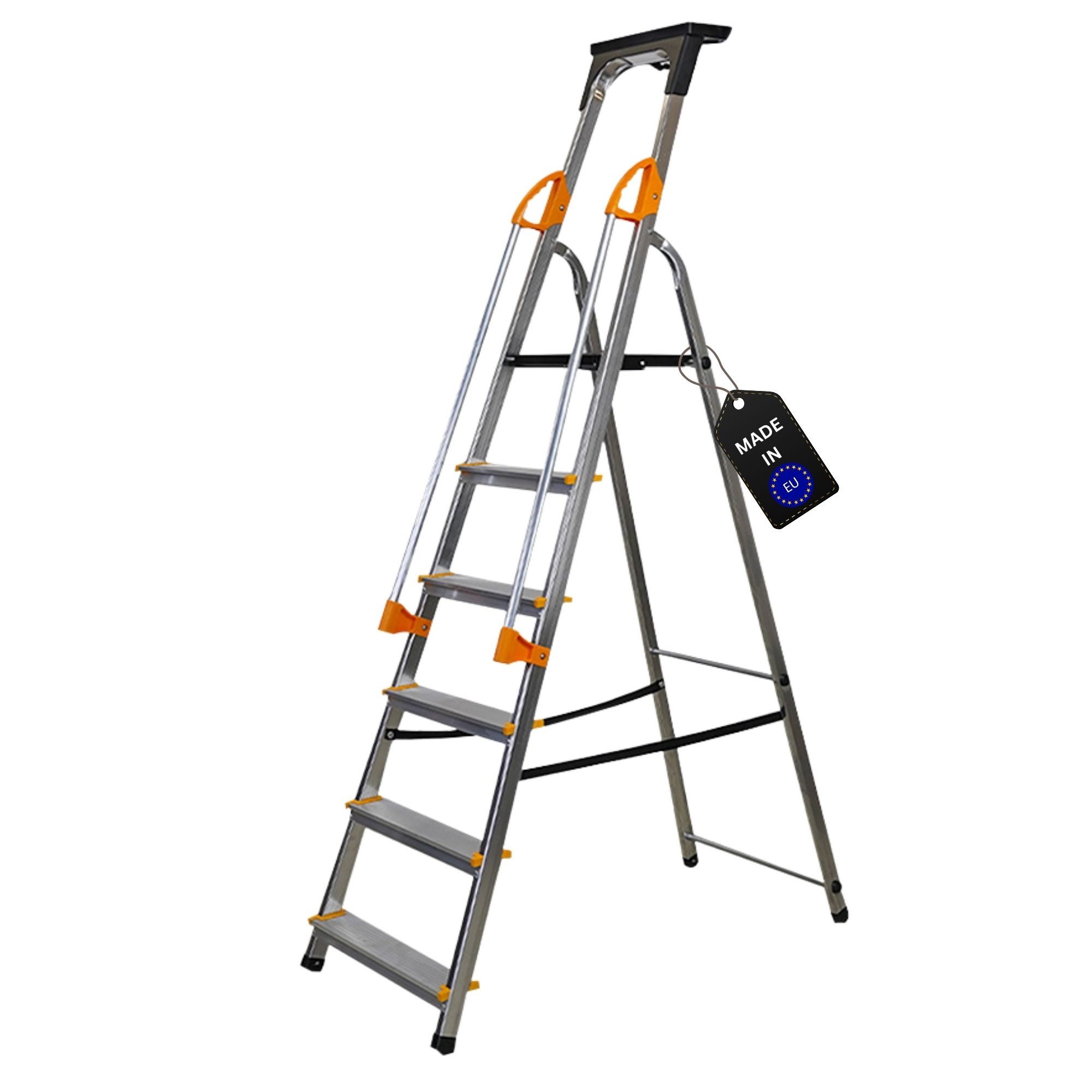 PROREGAL® Stehleiter Stufenstehleiter mit Werkzeugablage & Handlauf ECONOMY BASIC, 4 Stufen, Stabile Leiter Stehleiter einseitig begehbar Traglast 150kg