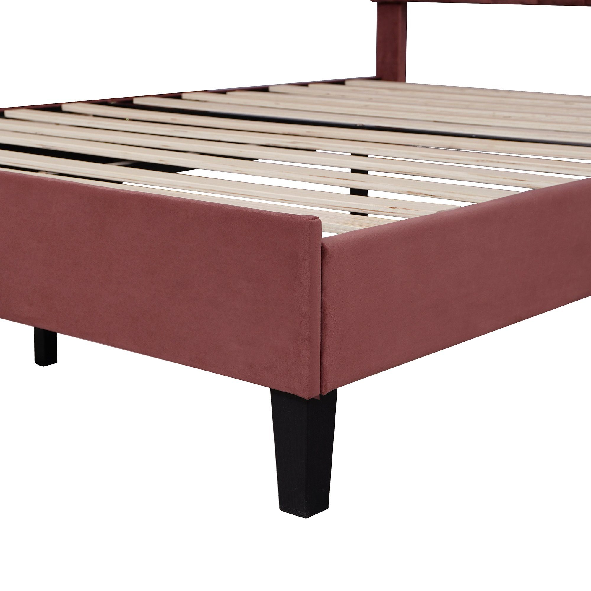 Polsterbett (Doppelbett), Kinderbett mit Blumenform-Kopfteil, Samt, 140x200cm