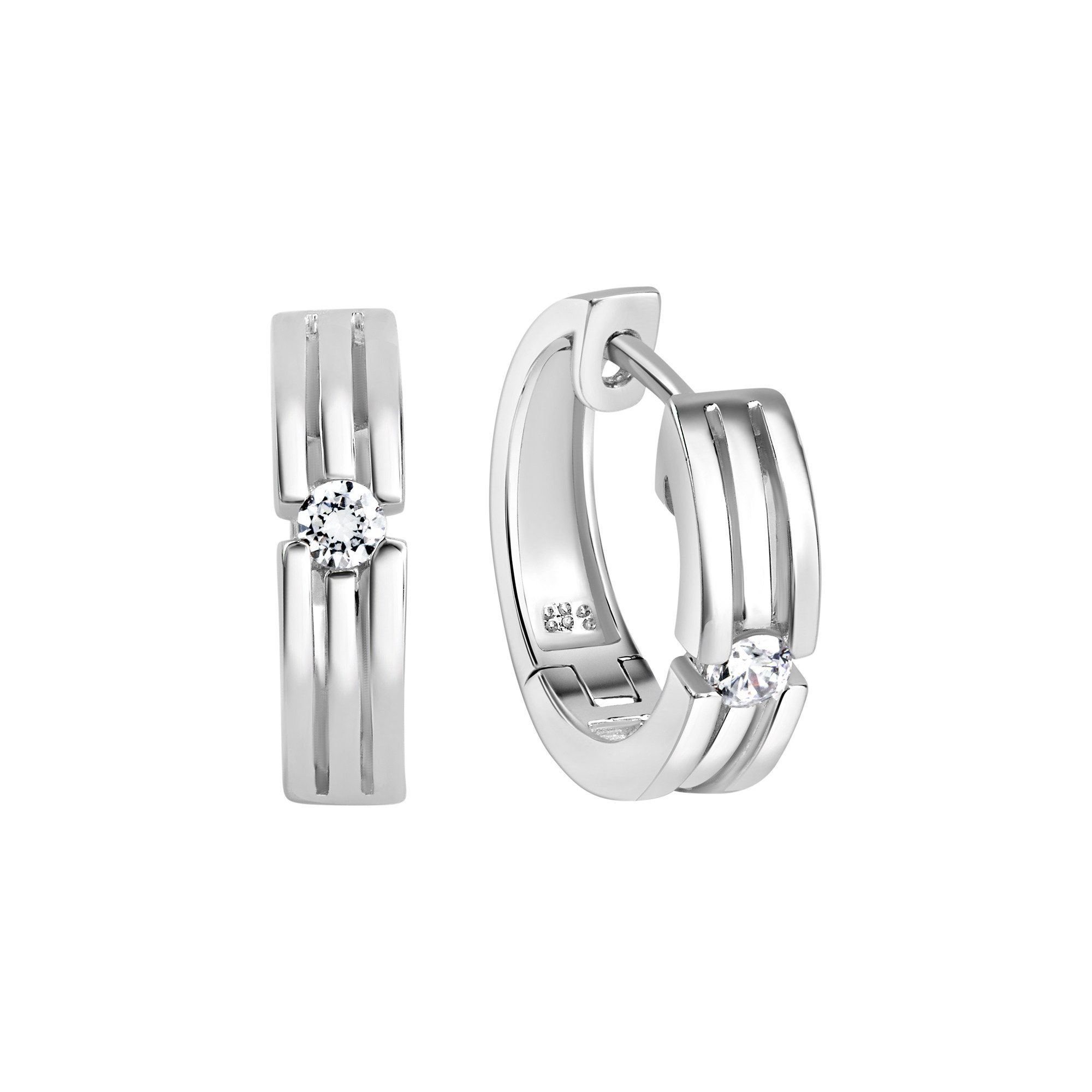 Paar Creolen 925 Sterling Silber rhodiniert 2 Zirkonia