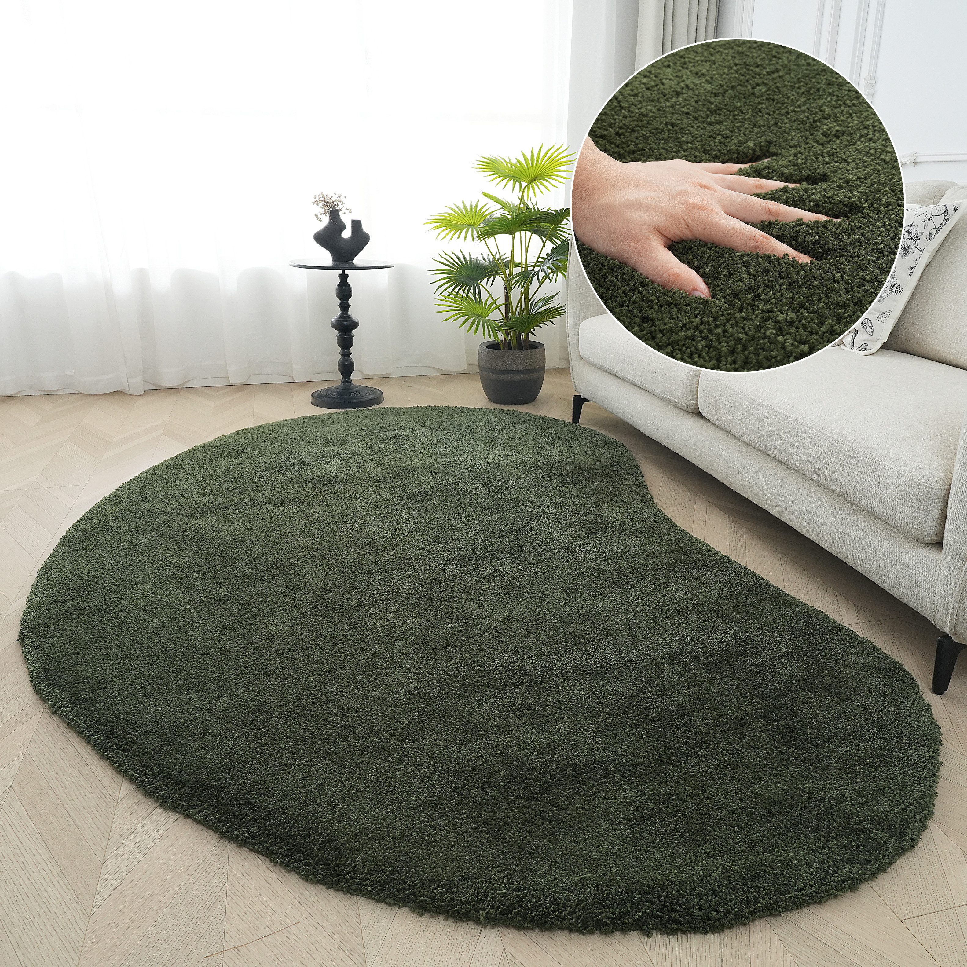 LeGer Home by Lena Gercke Hochflor-Teppich Halrum, einfarbig, besondere Form, modern, U-förmig, Höhe: 25 mm, organische Form, bean shape, kuschelig, Wohnzimmer, Schlafzimmer