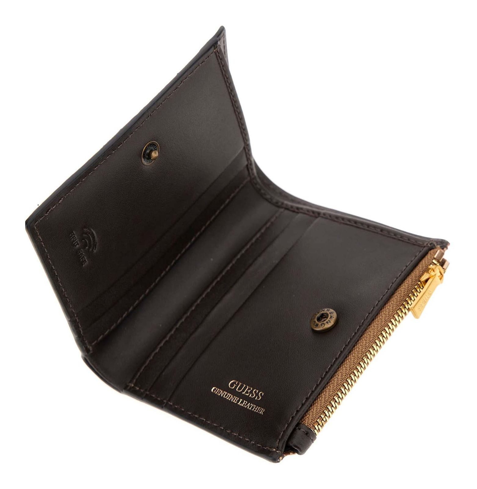 Guess Geldbörse Bifold Top Zip Wallet, aus echtem Leder mit RFID-Blocker Schutz