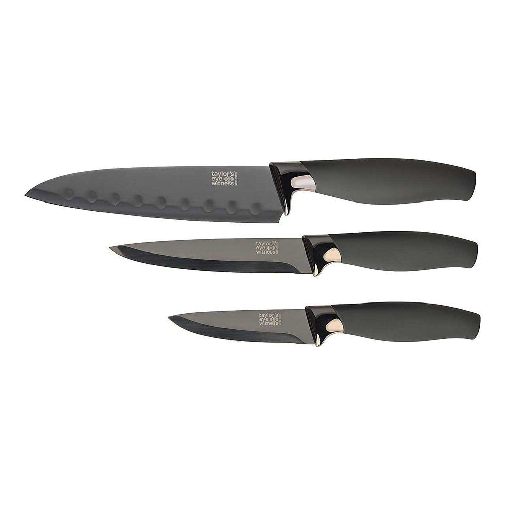 Taylor's Eye Messer-Set 3 tlg. Küchenmesser-Set BROOKLYN Titanium (für Schneidarbeiten wie Gemüse, Fleisch, Obst und Kräuter), praktisches 3-teiliges Küchenmesser-Set – ideale Grundausstattung
