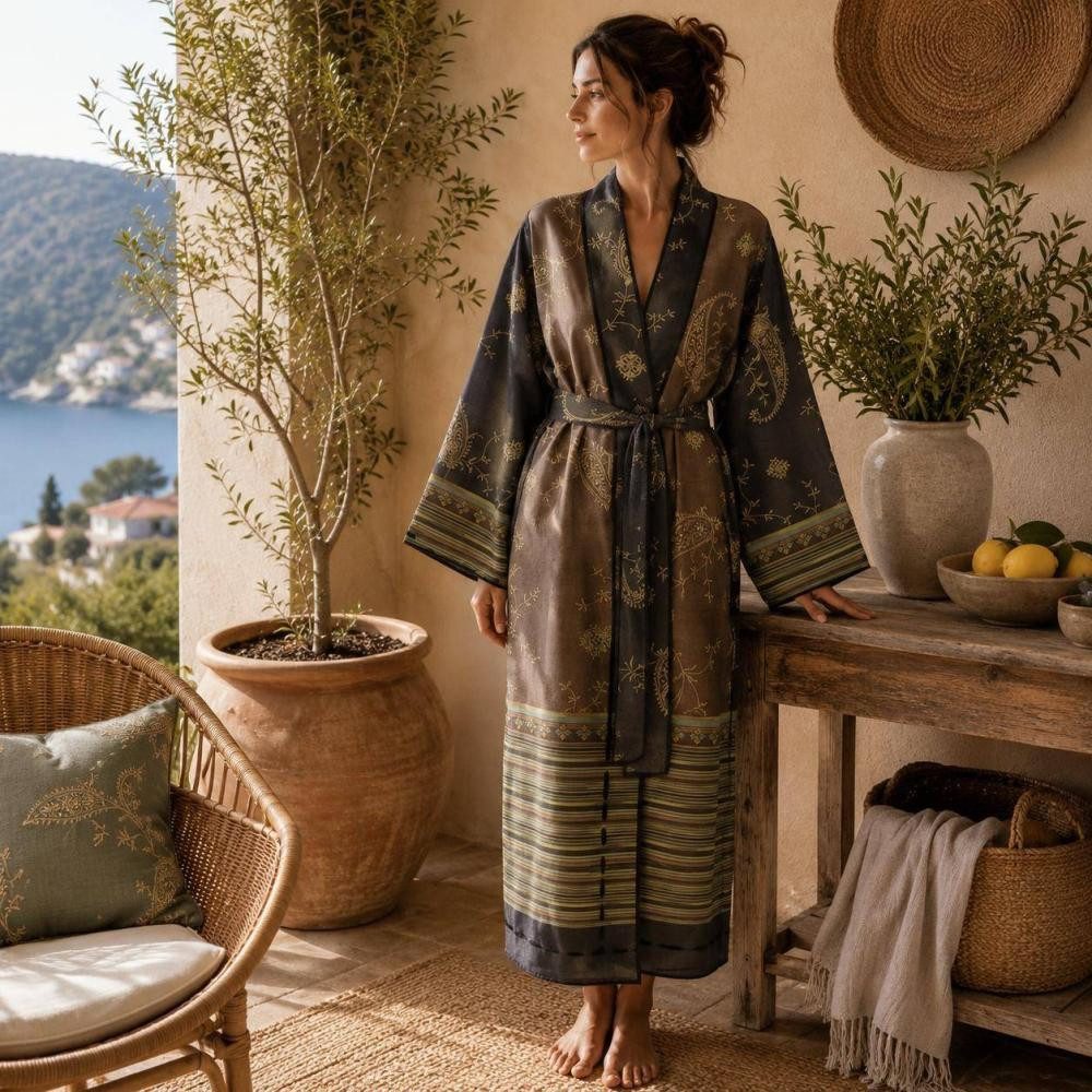 Bassetti Kimono Kimono Gradara M1 Von Bassetti S/M, 130 cm, Mako Satin, im Geschenkkarton, Bindegürtel