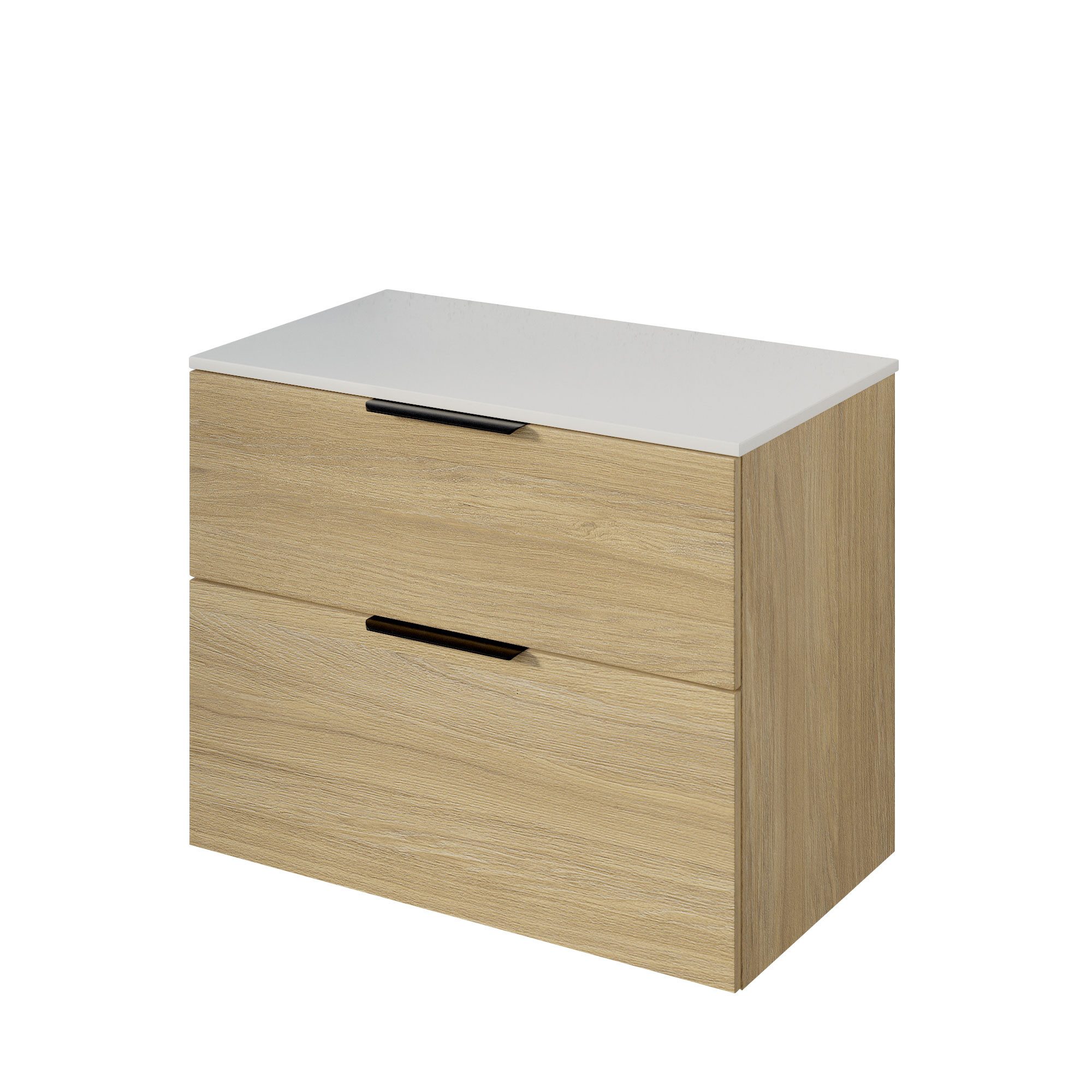 Bernstein Badmöbel-Set TIM, (Waschtischunterschrank mit Waschtischplatte und Griffe, Unterschrank 80 cm - hängend - vormontiert - 2 Schubladen), für Aufsatzwaschbecken - Farbe Unterschrank & Waschtisch frei wählbar