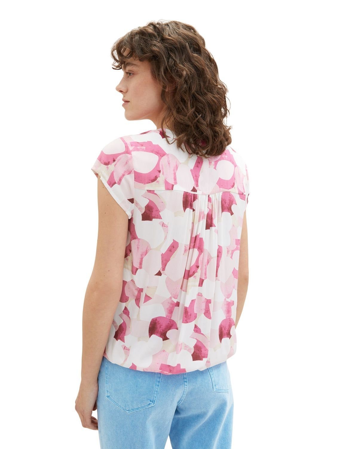 shapes 31803 Blusenshirt aus TOM Viskose (1-tlg) design TAILOR Pink V-Neck PRINTED