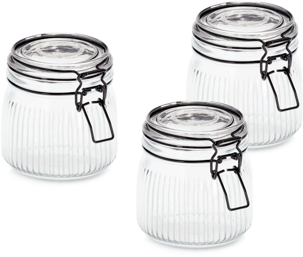 Zeller Present Vorratsglas mit Bügelverschluss, 3-tlg., Glas, Metall, (Set, 3-tlg), luftdicht, schützt vor Feuchtigkeit